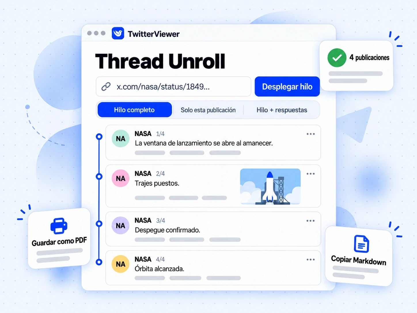 Thread Unroll: enlace de X pegado y el hilo completo con publicaciones numeradas y ordenadas en una página