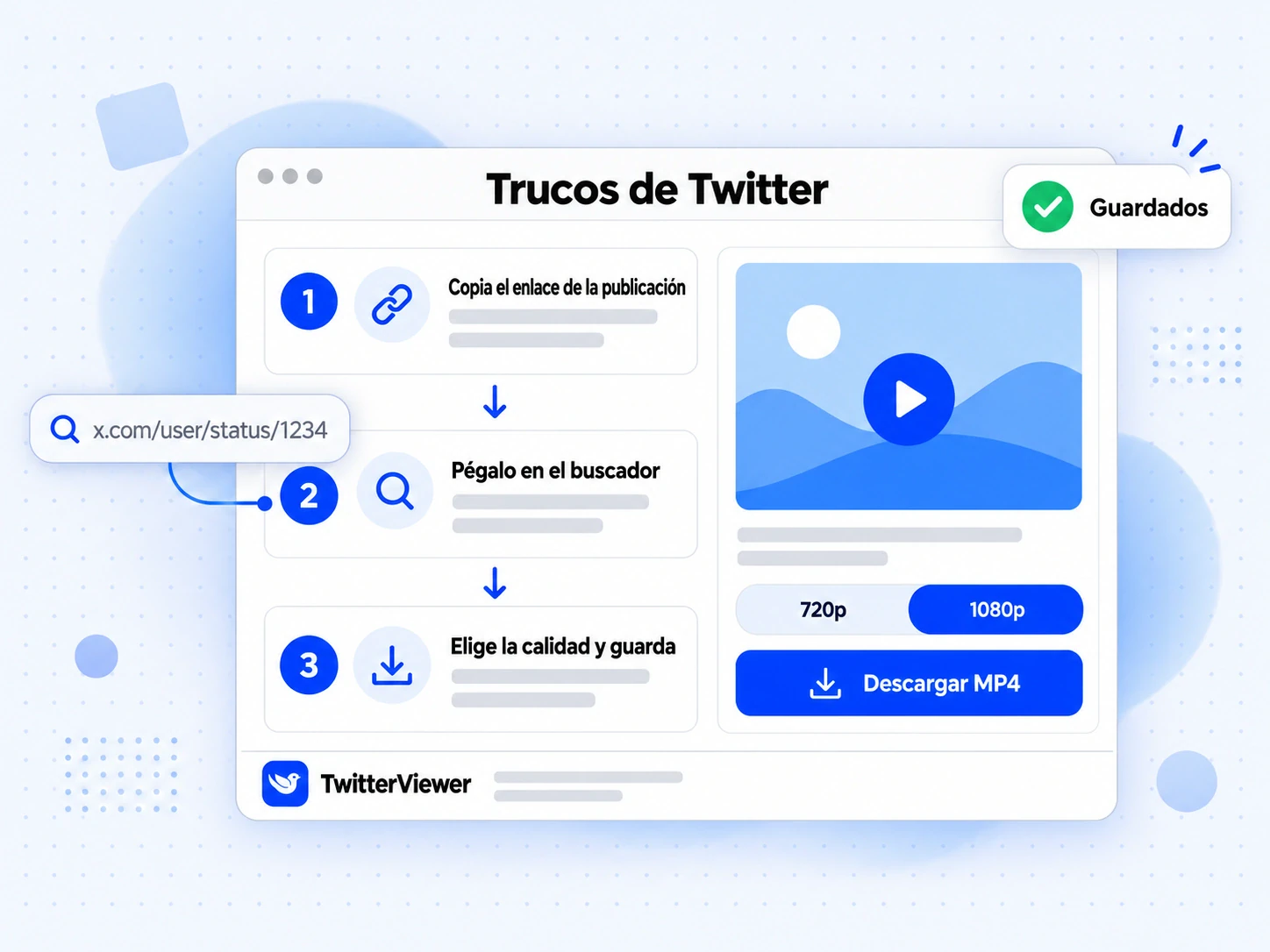 Trucos de Twitter en tres pasos: copia el enlace, pégalo en el buscador, elige la calidad y guarda