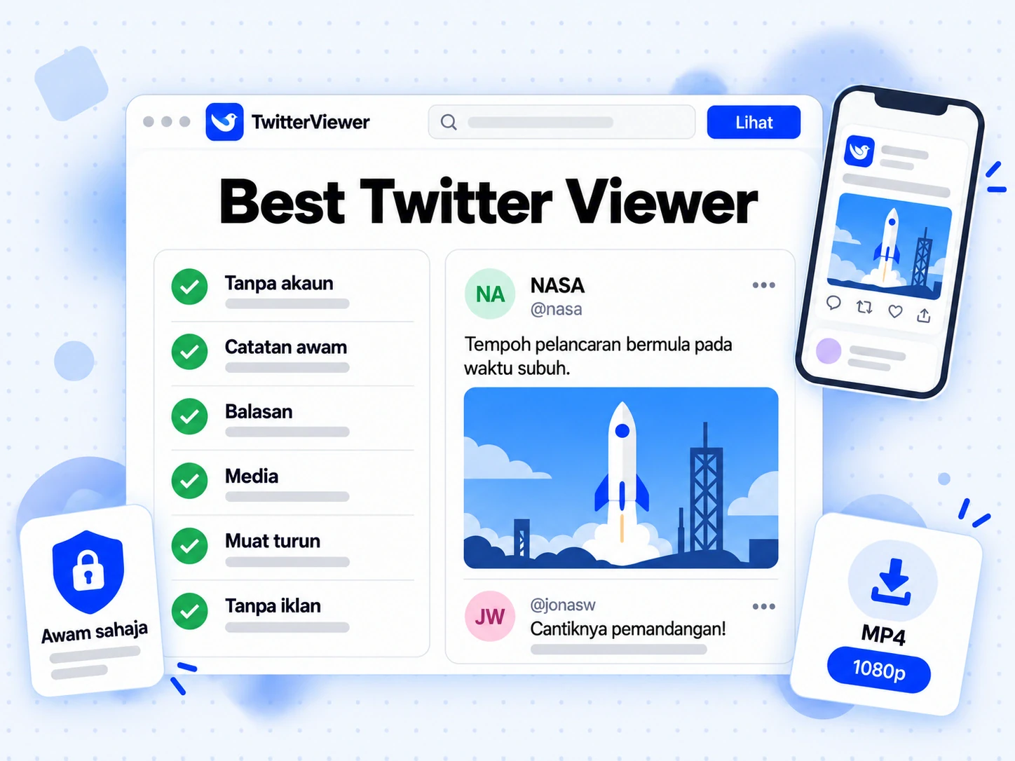 Senarai semak Best Twitter Viewer: tanpa akaun, siaran awam, balasan, media dan muat turun di satu tempat