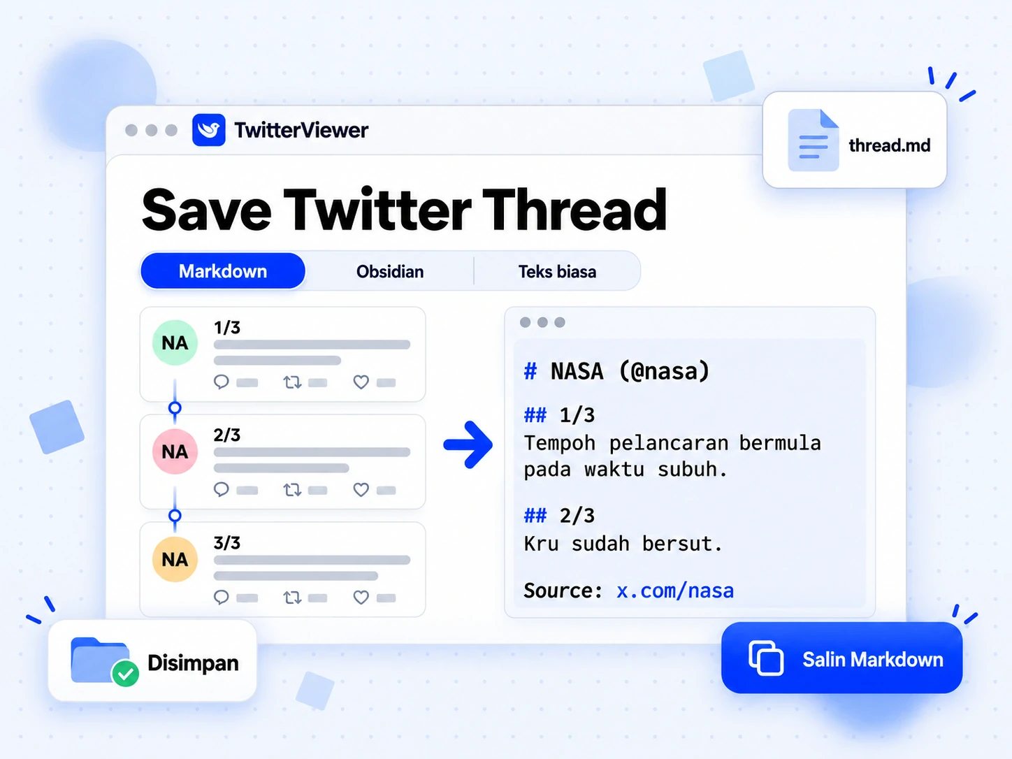 Save Twitter Thread sebagai Markdown: bebenang menjadi nota bernombor dengan pautan dan pautan imej