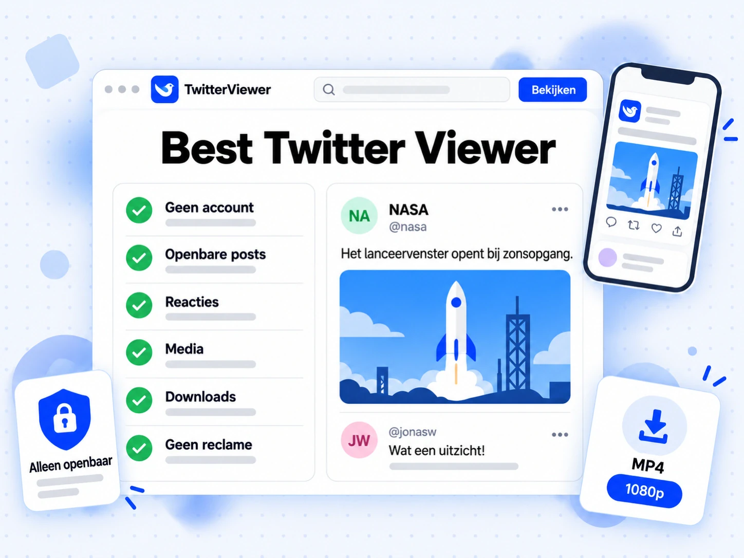Best Twitter Viewer-checklist: geen account, openbare posts, reacties, media en downloads op één plek
