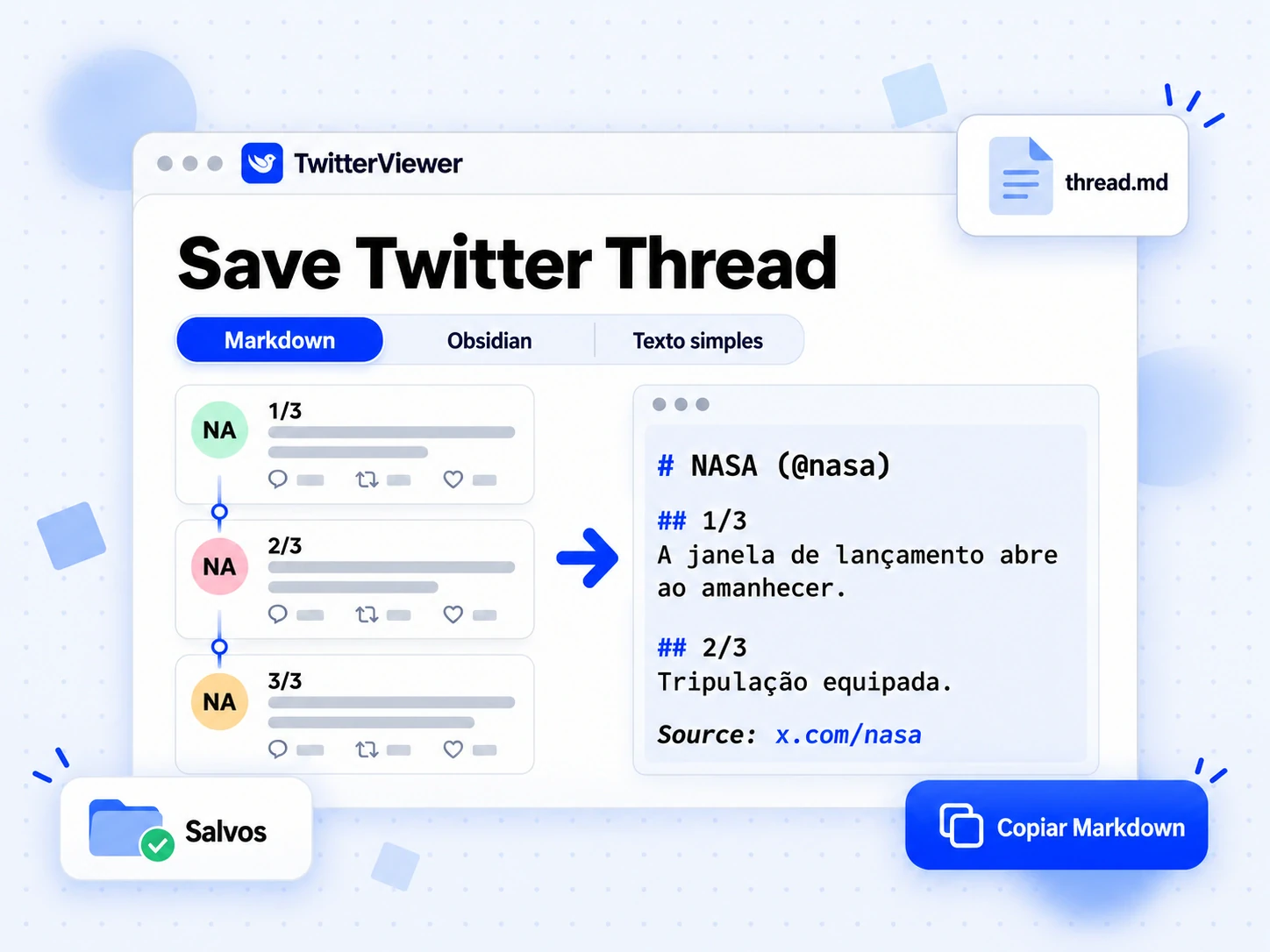 Save Twitter Thread: thread em uma nota Markdown numerada com links e links de imagens