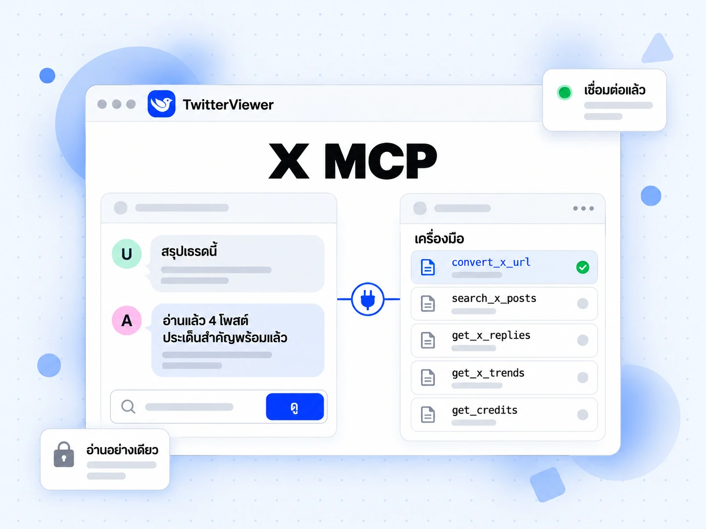 X MCP เชื่อมผู้ช่วย AI พร้อมเครื่องมืออ่านคำตอบและดูเทรนด์