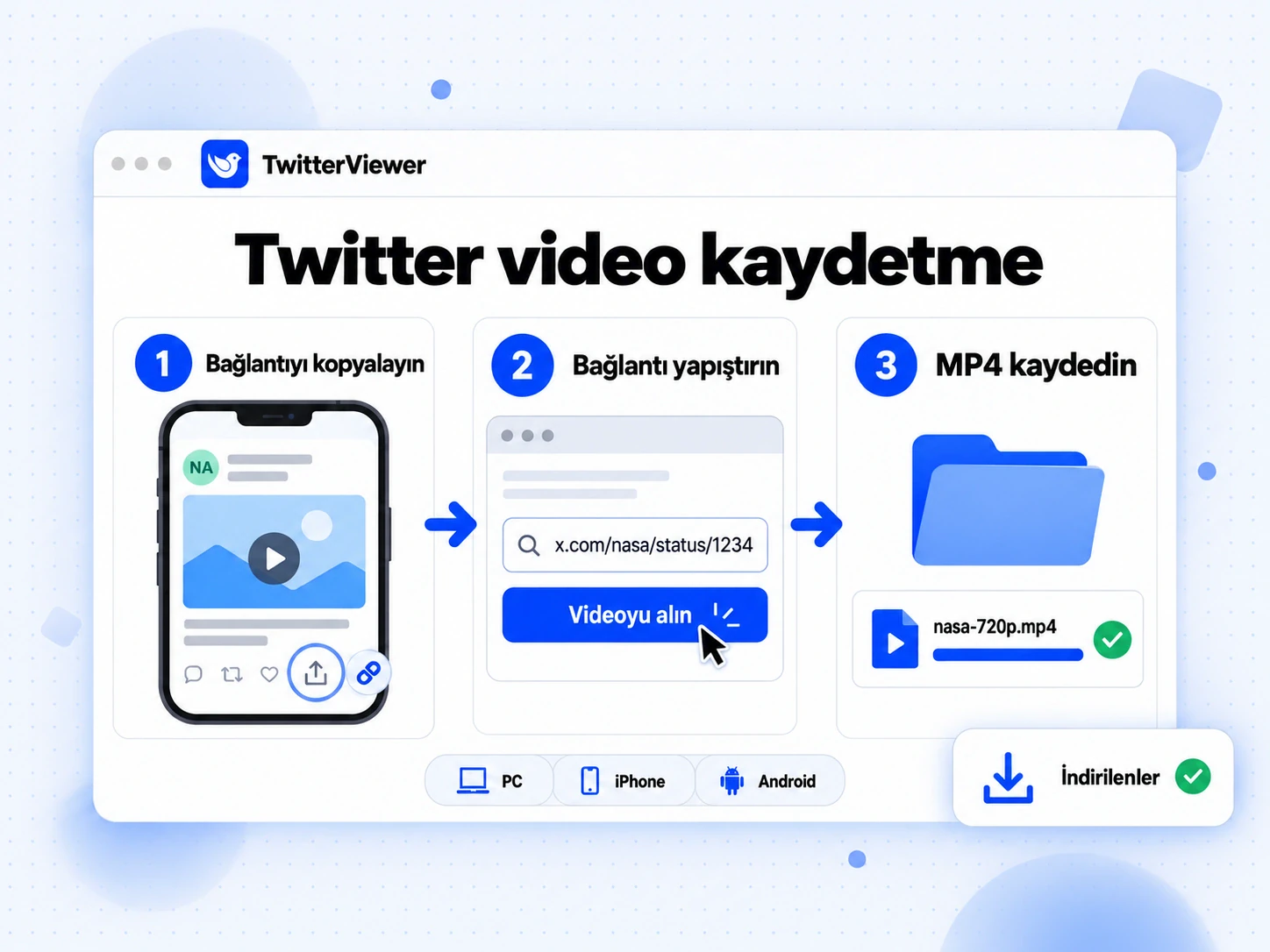 Twitter video kaydetme: Telefonda bağlantıyı kopyalayın, indiriciye yapıştırın ve MP4'ü kaydedin