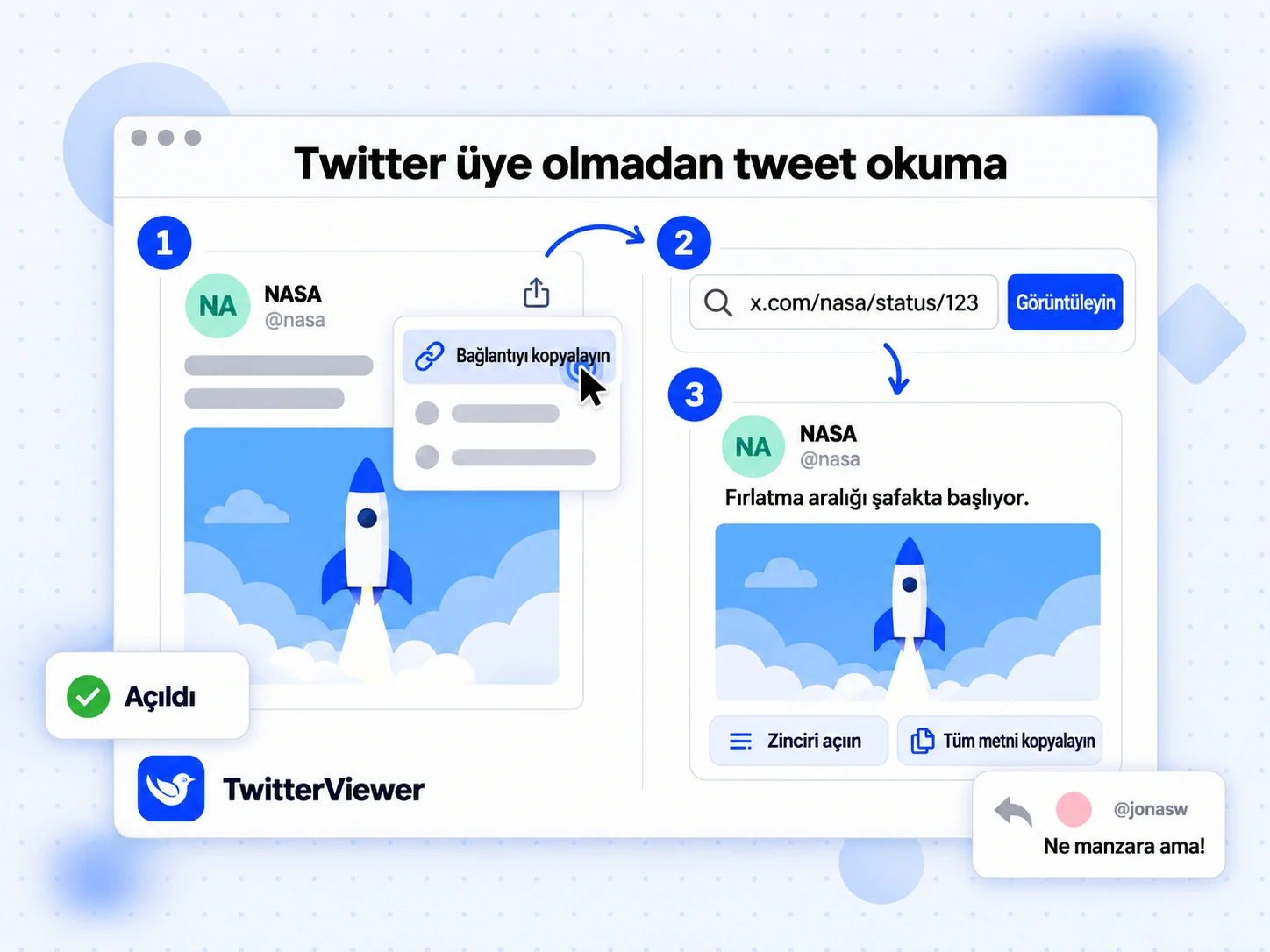 Twitter üye olmadan tweet okuma: bağlantıyı kopyalama, TwitterViewer'a yapıştırma ve gönderiyi okuma adımları