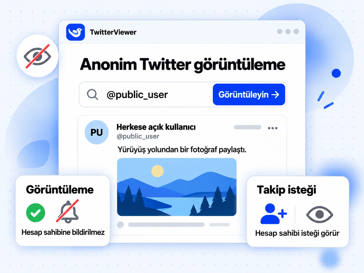 Anonim Twitter görüntüleme: herkese açık profil ziyareti bildirilmez, takip isteği hesap sahibine görünür