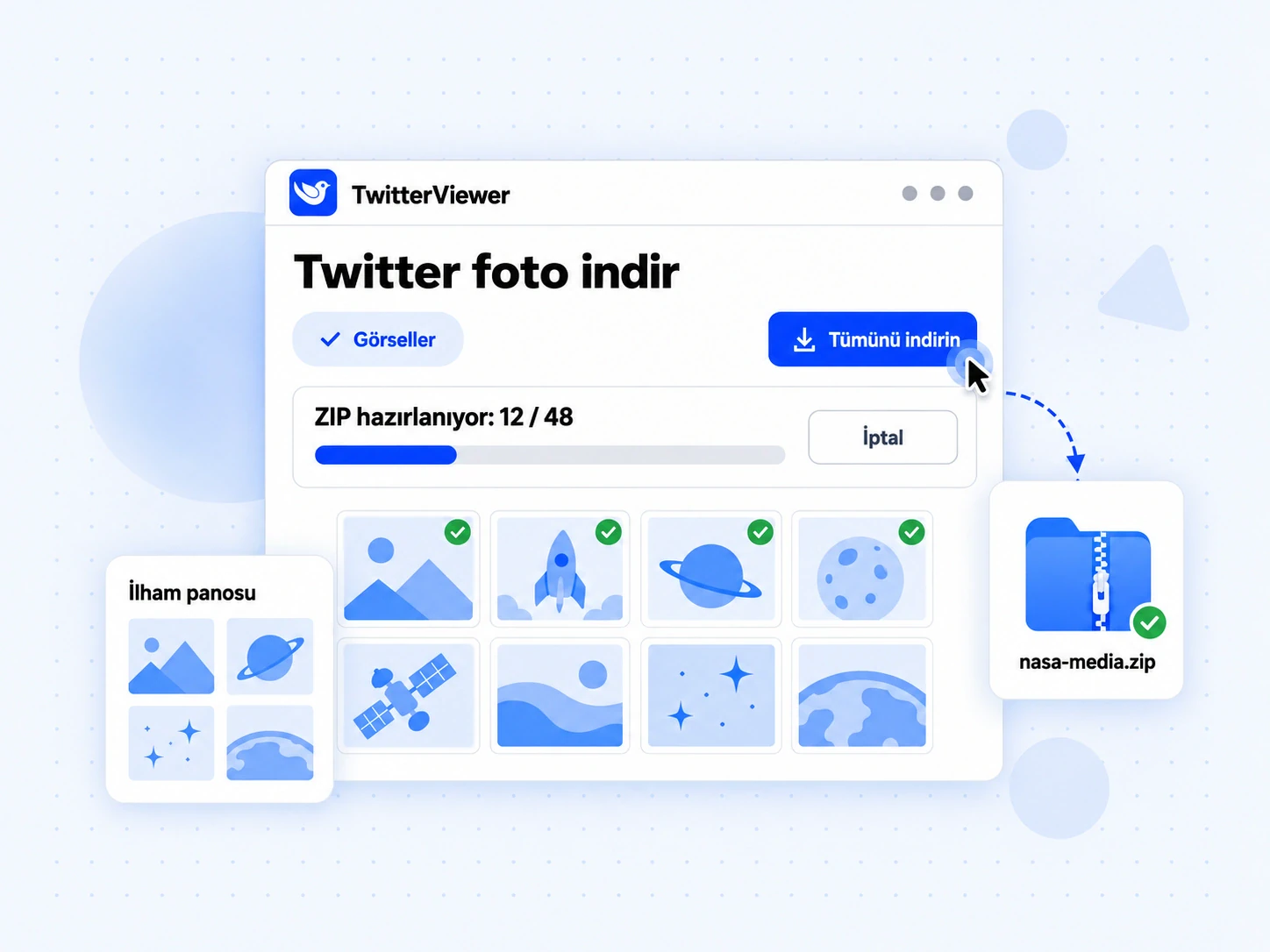 Twitter foto indir: ilham panosunun yanında 48 fotoğrafın 12’si nasa-media.zip arşivine ekleniyor