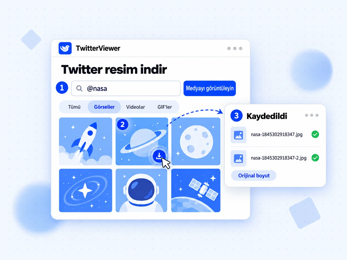 Twitter resim indir: kullanıcı adı girin, fotoğrafın indirme simgesine basın ve özgün JPG dosyasını alın