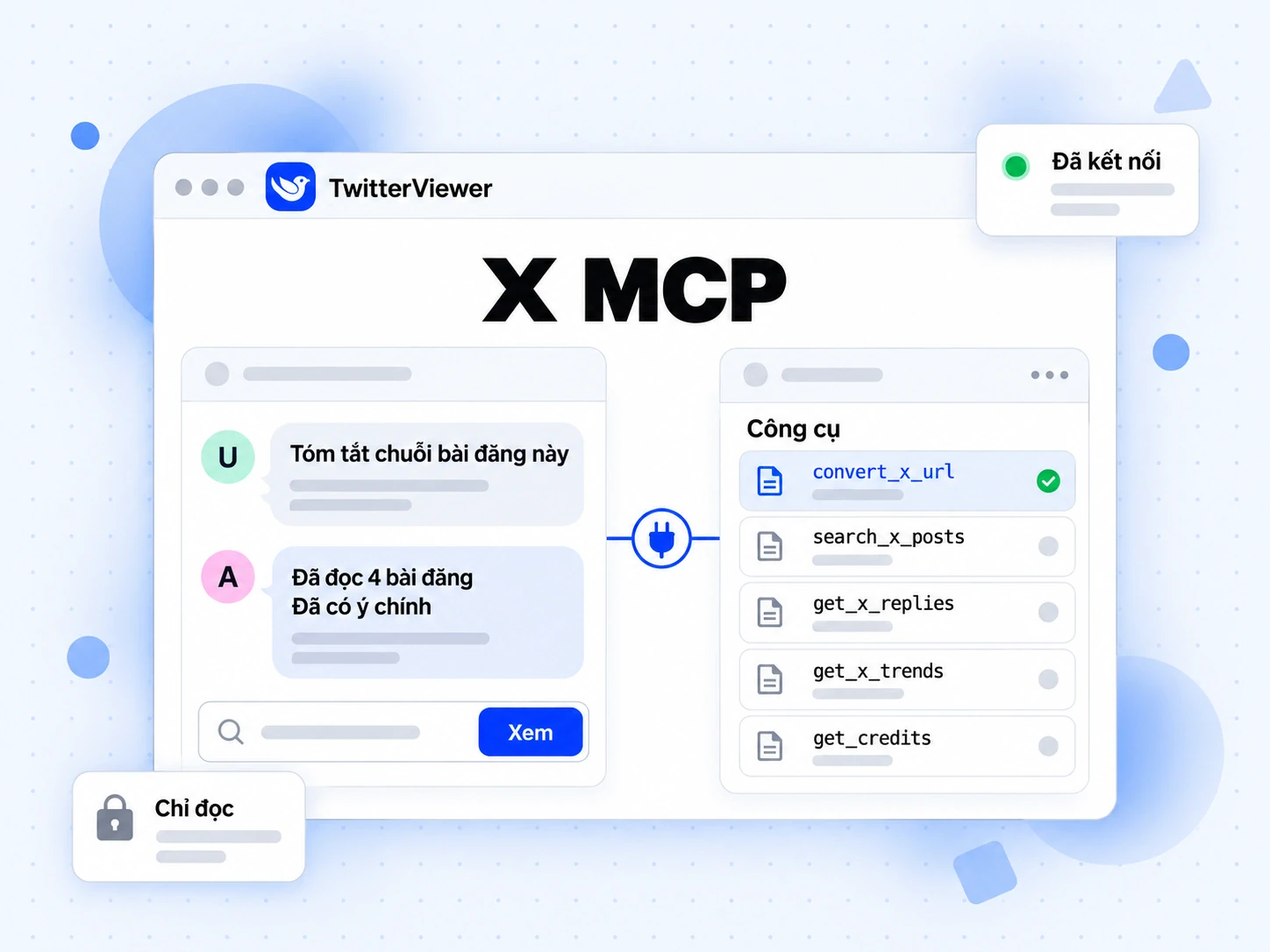 Máy chủ X MCP kết nối với trợ lý AI, có công cụ chuyển đổi liên kết, đọc trả lời và xem xu hướng